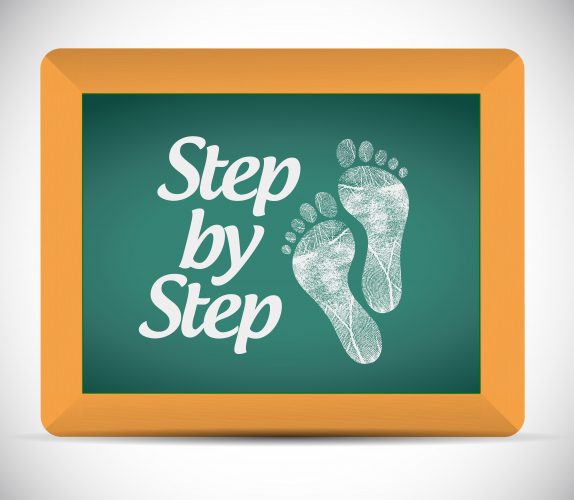 step by step message on a chalkboard. illustration design over a white background